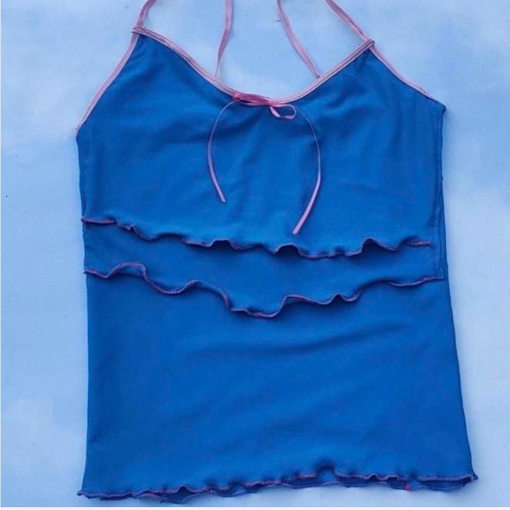 Blue Tank Top with Pink Trim